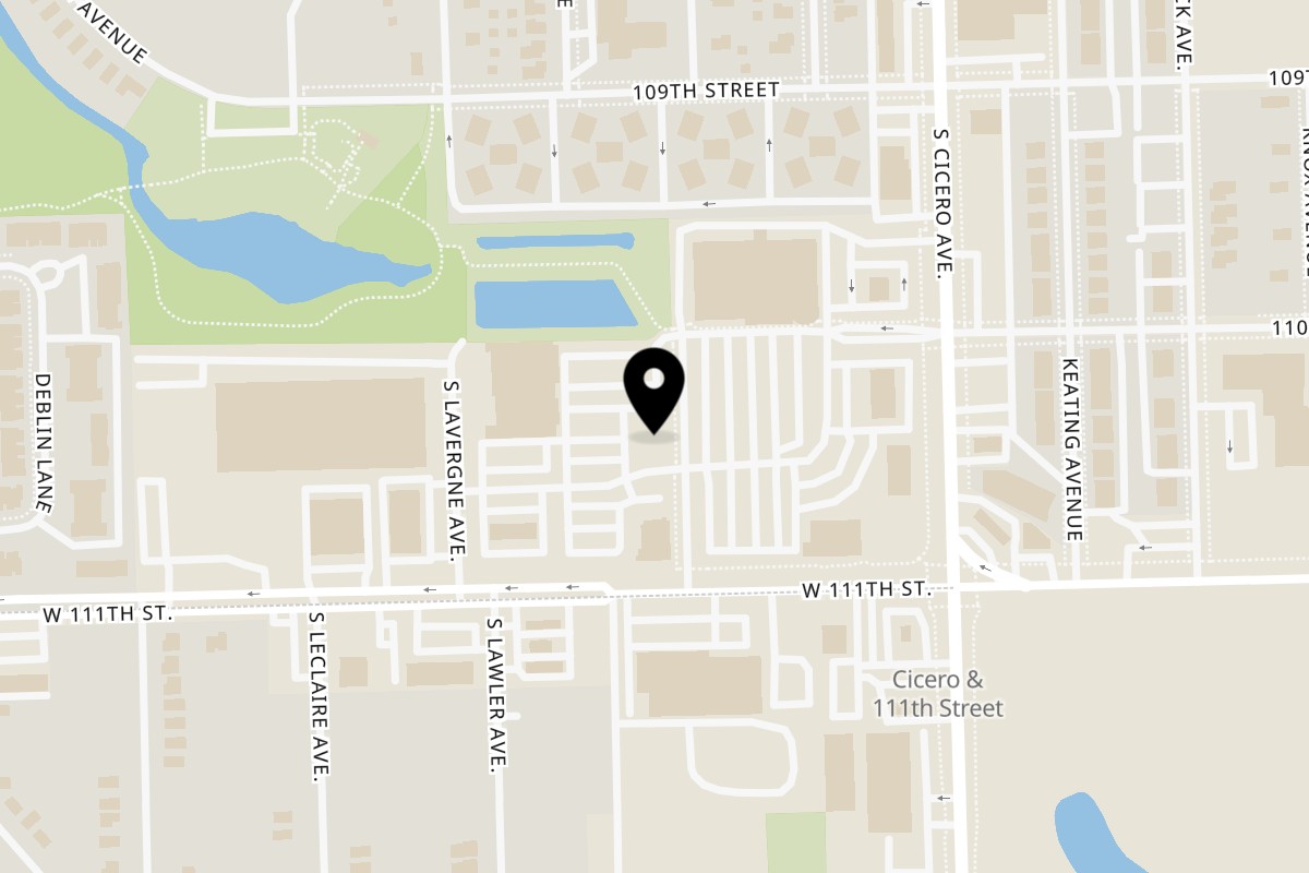 Map showing the location of The Barrel Club on 4910 W 111th St in Oak Lawn
